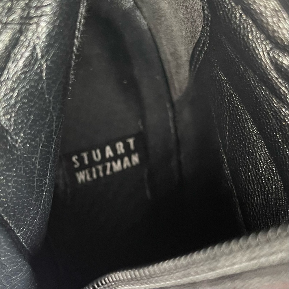 Stuart Weitzman | Black Leather Zip-up Heel Boots | 6 - Picture 9 of 16